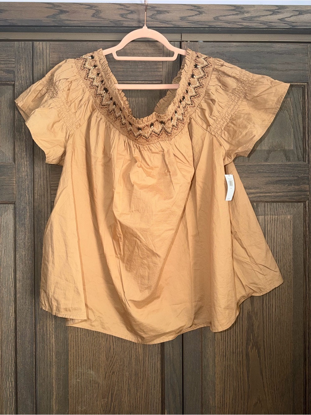 Old Navy Embroidered Smocked Peasant Top - Tan